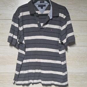 Tommy Hilfiger Gray and White Striped Polo Shirt